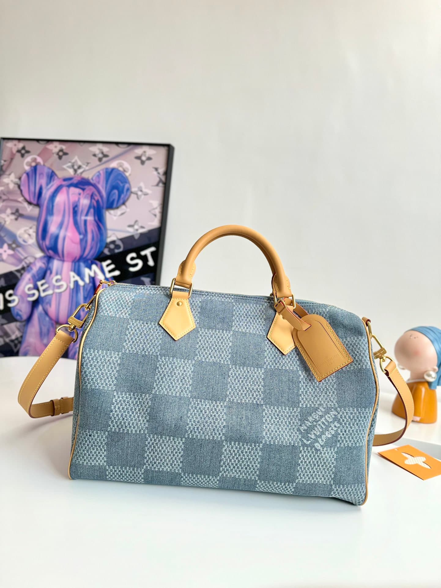 L X V The new SPEEDY 40 bandouli ère tannin denim handbag N40701 Size:40*26*32