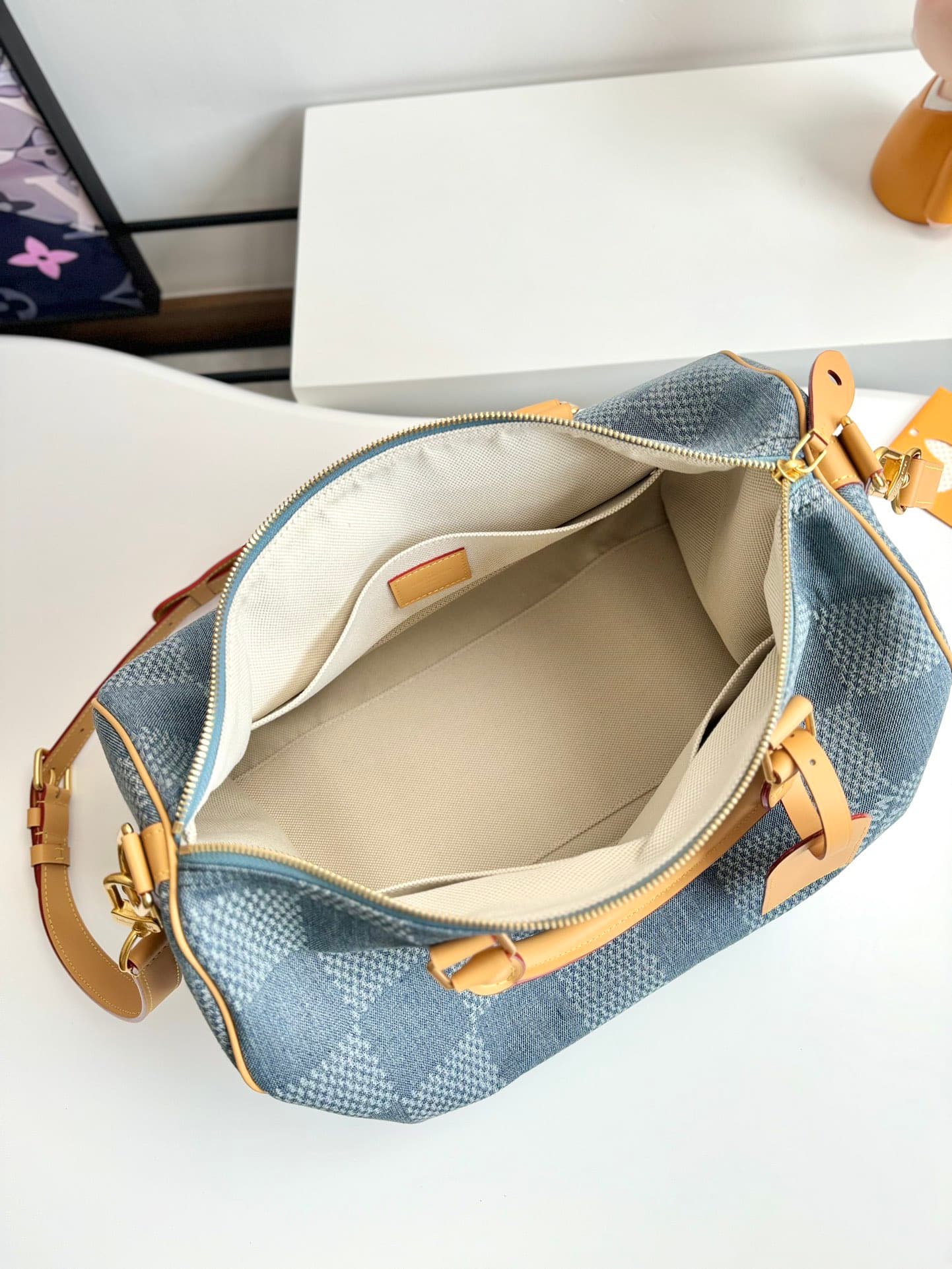 L X V The new SPEEDY 40 bandouli ère tannin denim handbag N40701 Size:40*26*32