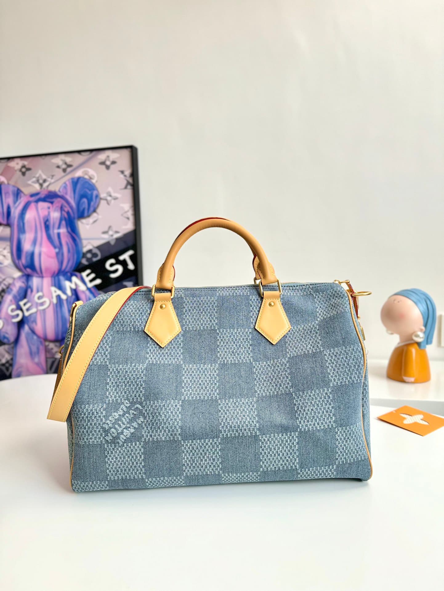 L X V The new SPEEDY 40 bandouli ère tannin denim handbag N40701 Size:40*26*32