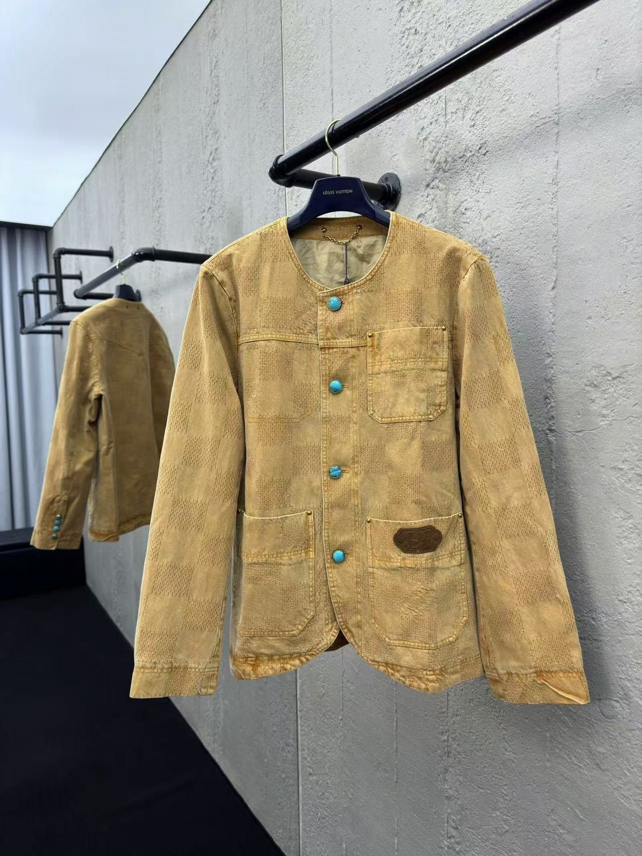 L X V Vintage Checkerboard Denim Jacket