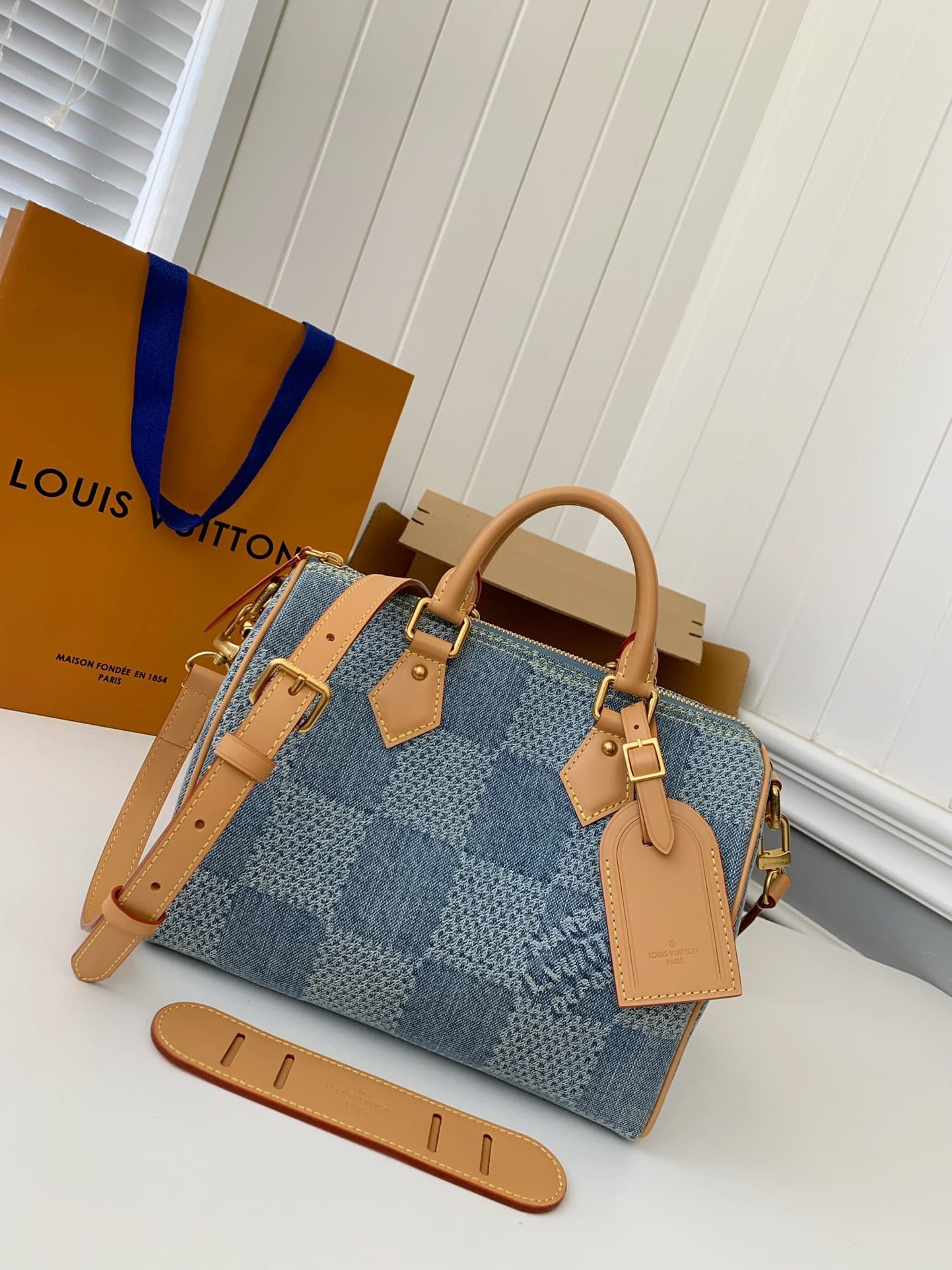 L X V The new SPEEDY 25bandouli ère tannin denim handbag N40700 Size:25*15*15cm