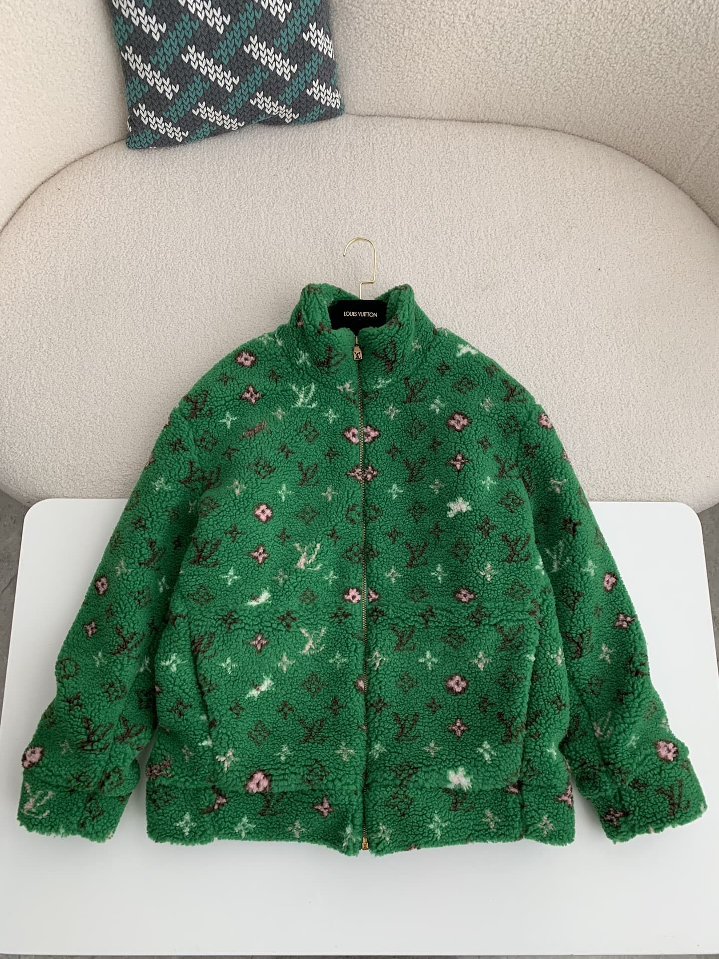 L X V Jacquard vertical collar zipper fleece jacket