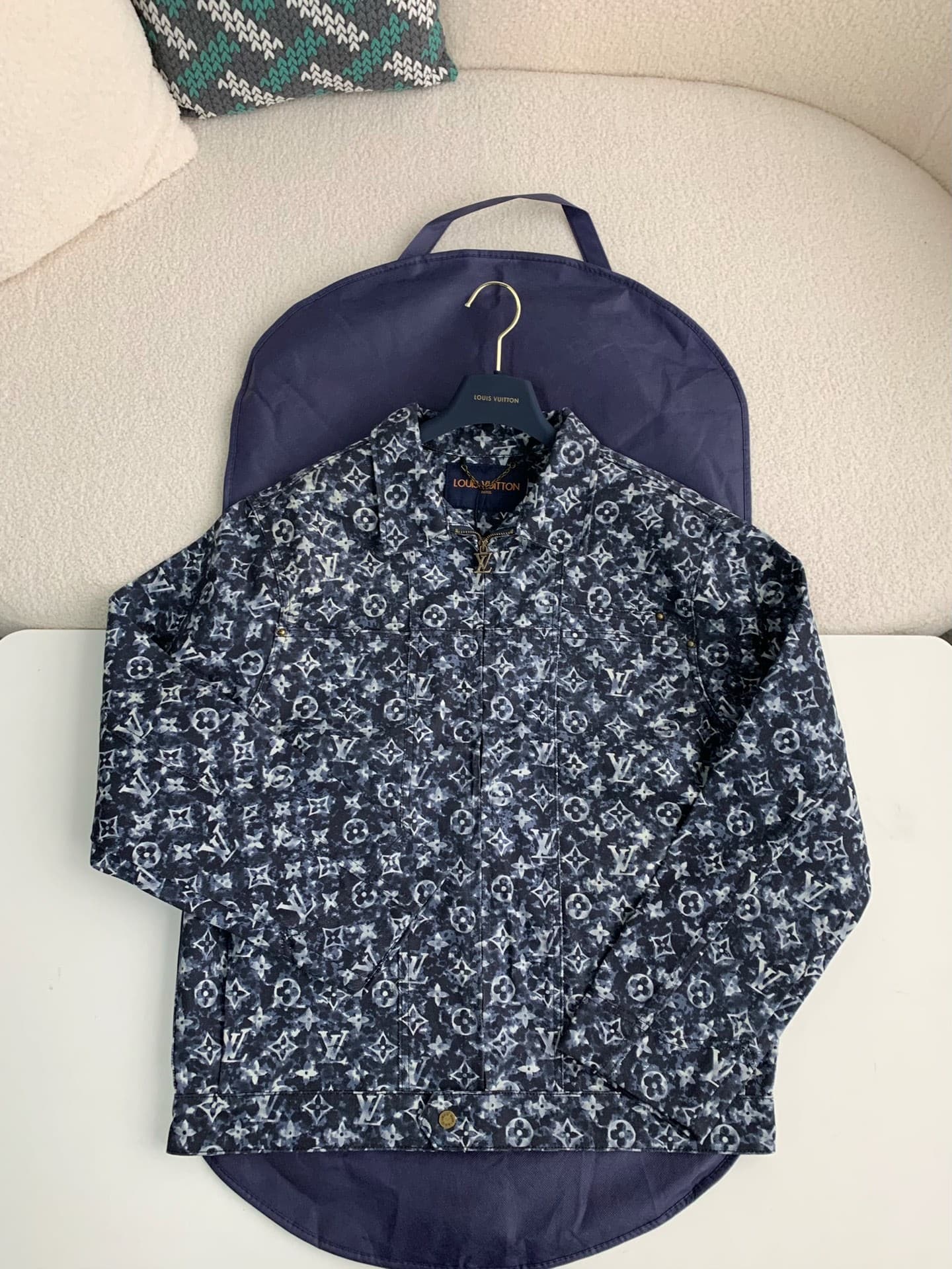 L X V Classic Logo printed all ov er patchwork denim jacket