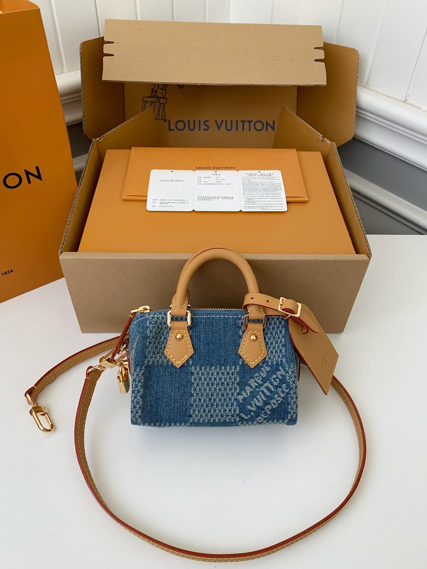 L X V The new SPEEDY 18bandouli ère tannin denim handbag N40682 Size:18*12*10cm