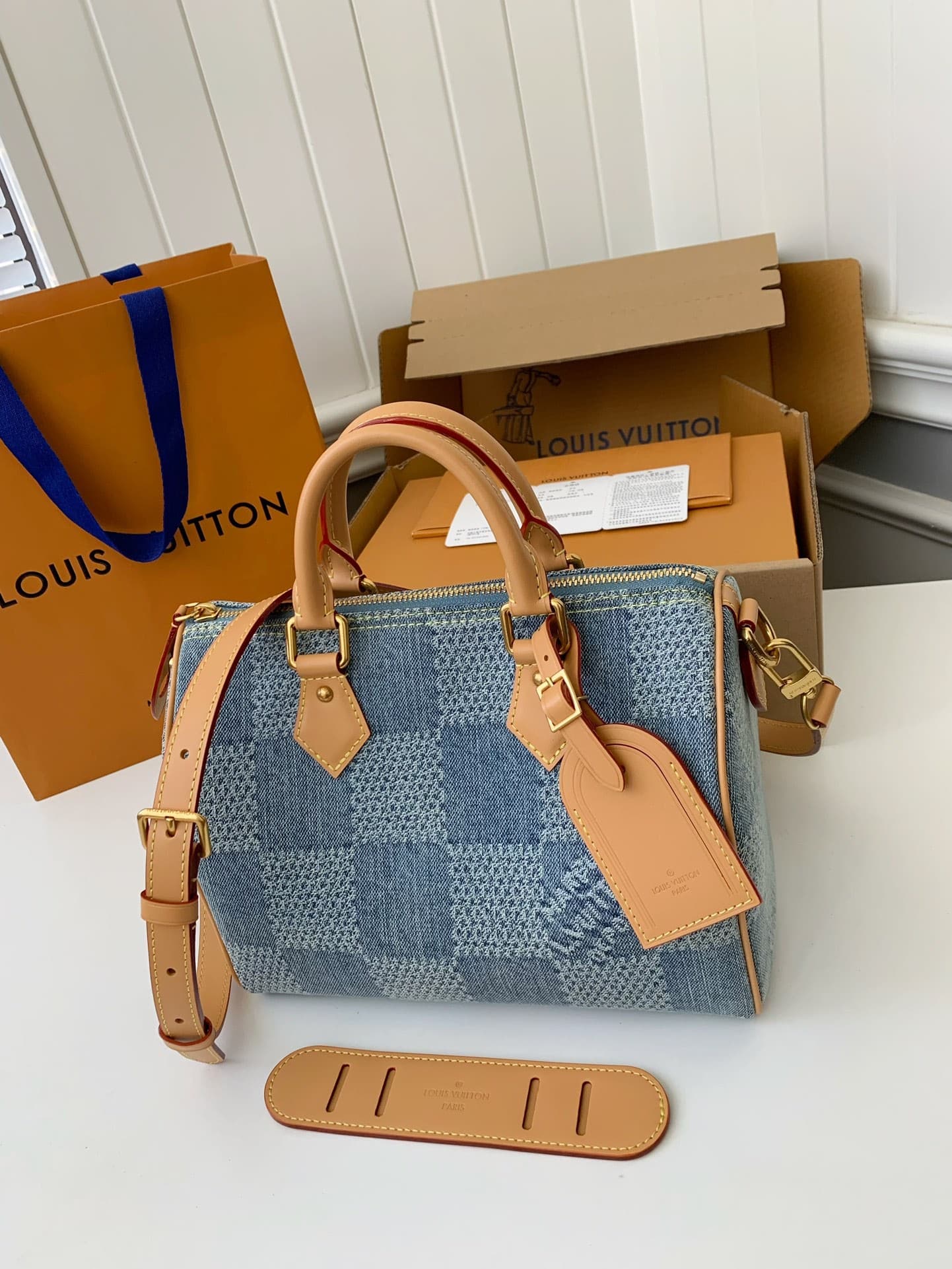 L X V The new SPEEDY 25bandouli ère tannin denim handbag N40700 Size:25*15*15cm
