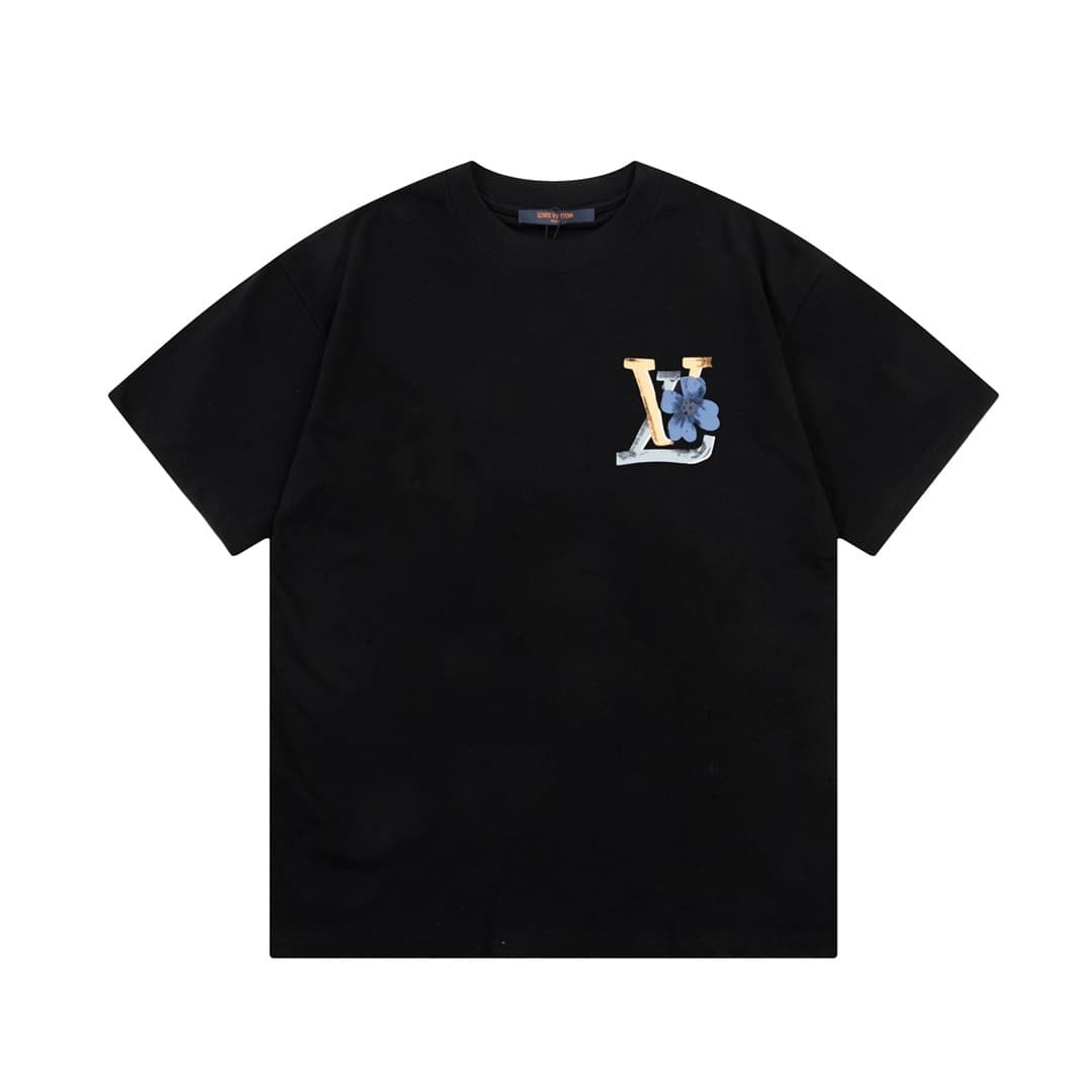 L X V Flowers printed with colored lettering t-shirt