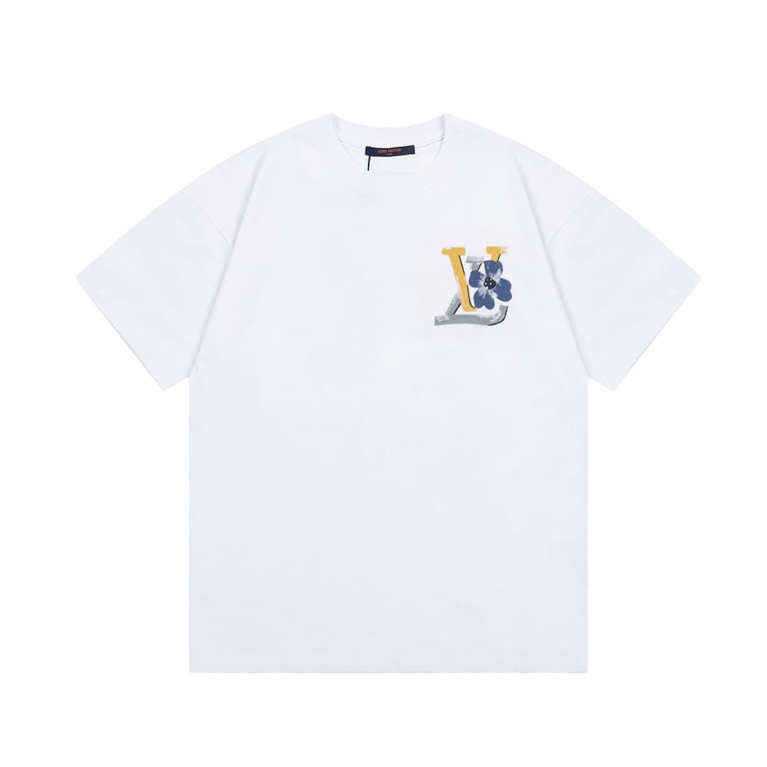 L X V Flowers printed with colored lettering t-shirt