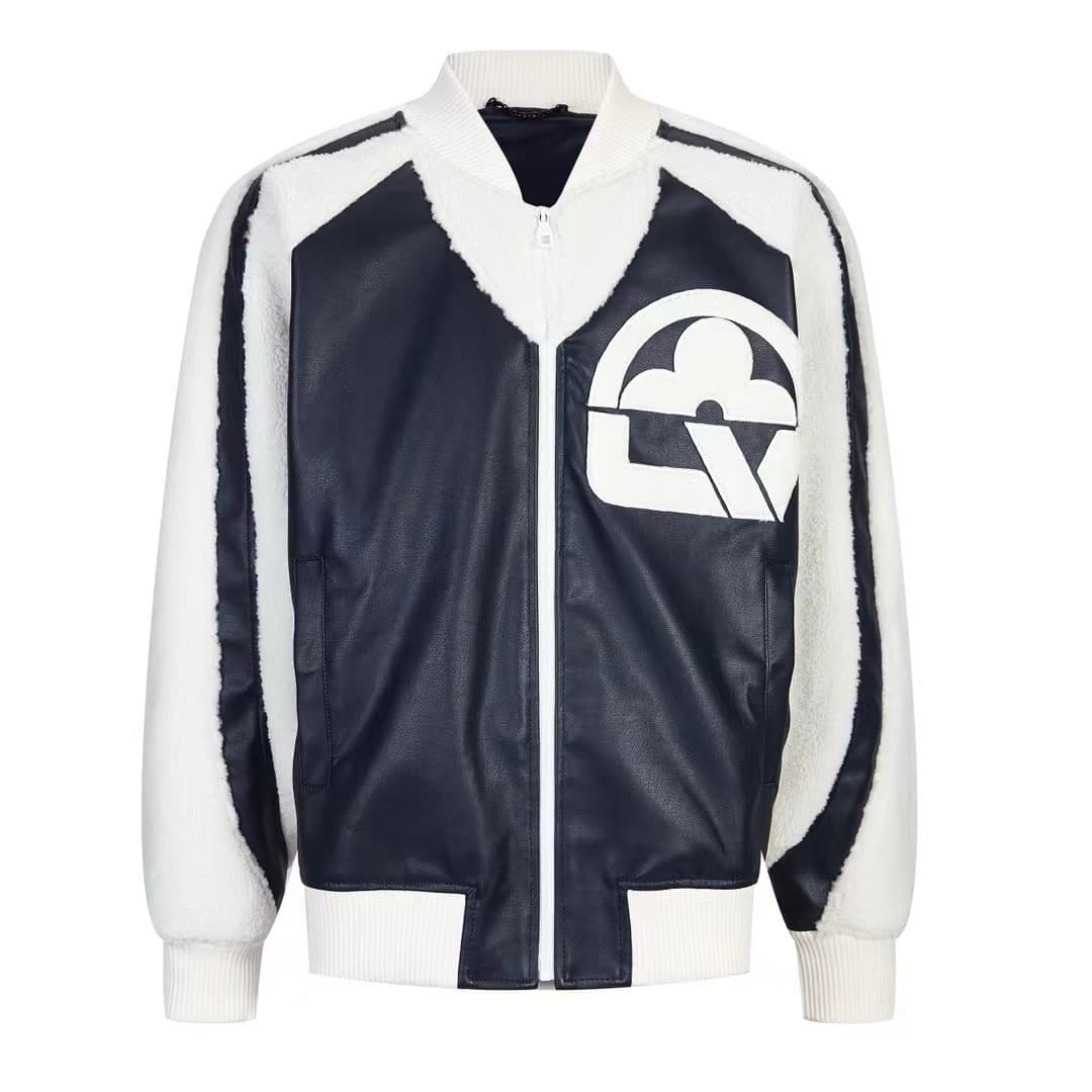 L X V floral lettering lambskin baseball jacket