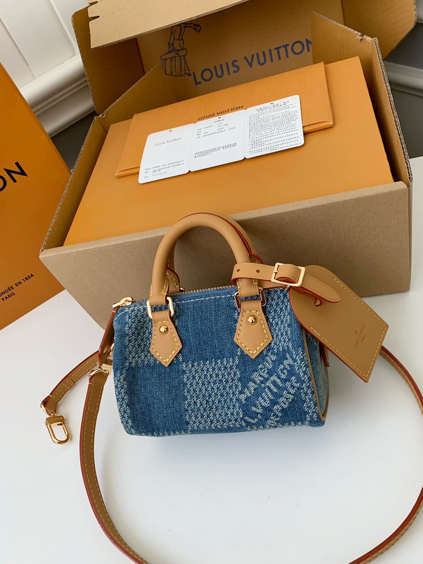 L X V The new SPEEDY 18bandouli ère tannin denim handbag N40682 Size:18*12*10cm
