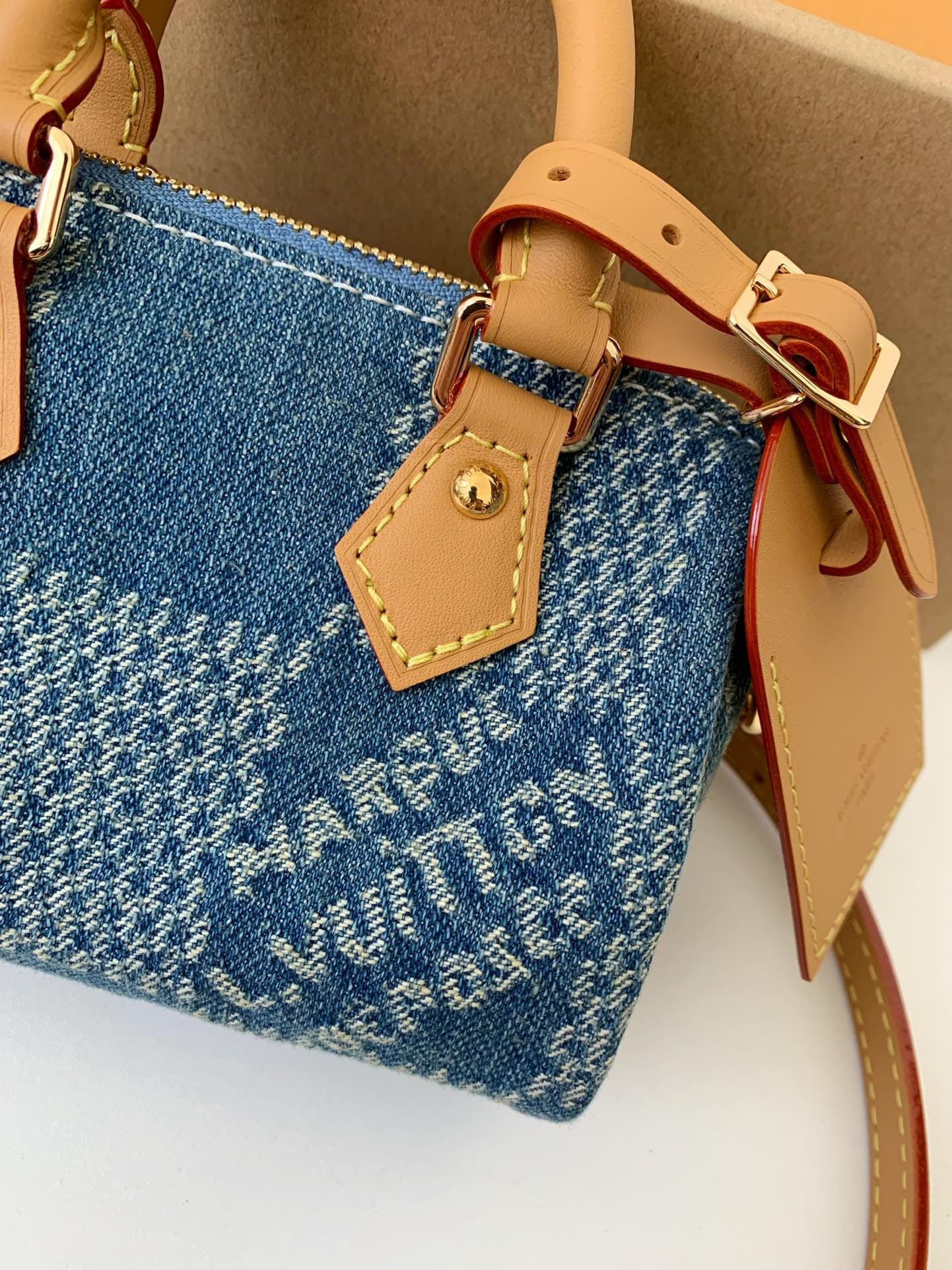 L X V The new SPEEDY 18bandouli ère tannin denim handbag N40682 Size:18*12*10cm