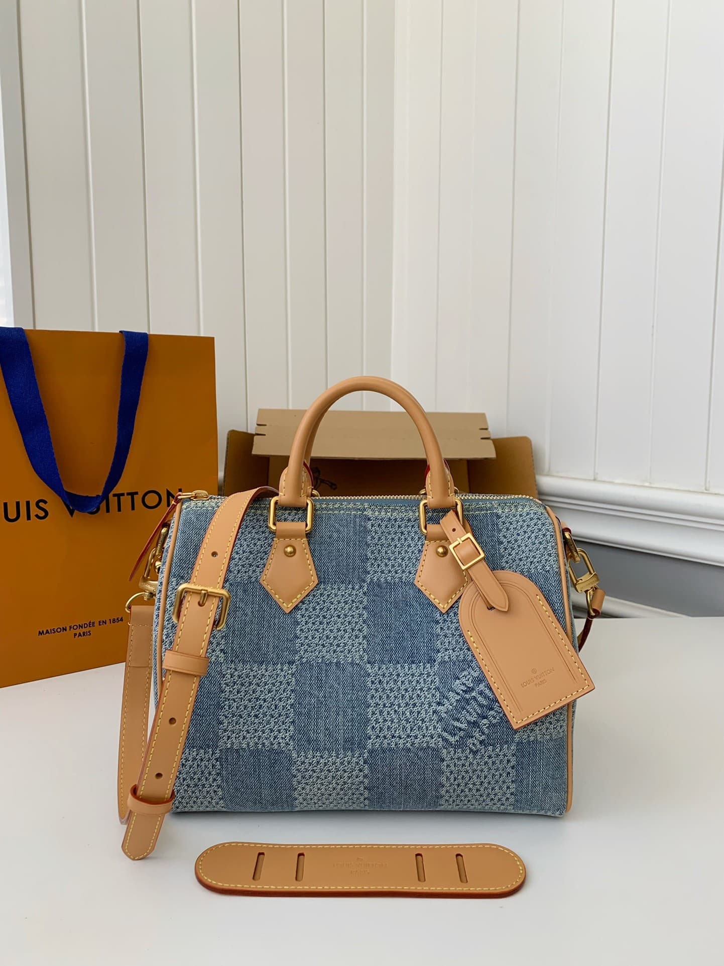 L X V The new SPEEDY 25bandouli ère tannin denim handbag N40700 Size:25*15*15cm