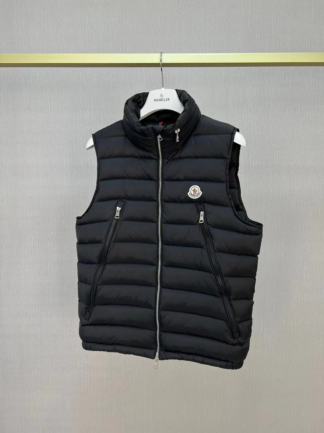 MONC new albyt oblique zipper hidden hood stand collar vest