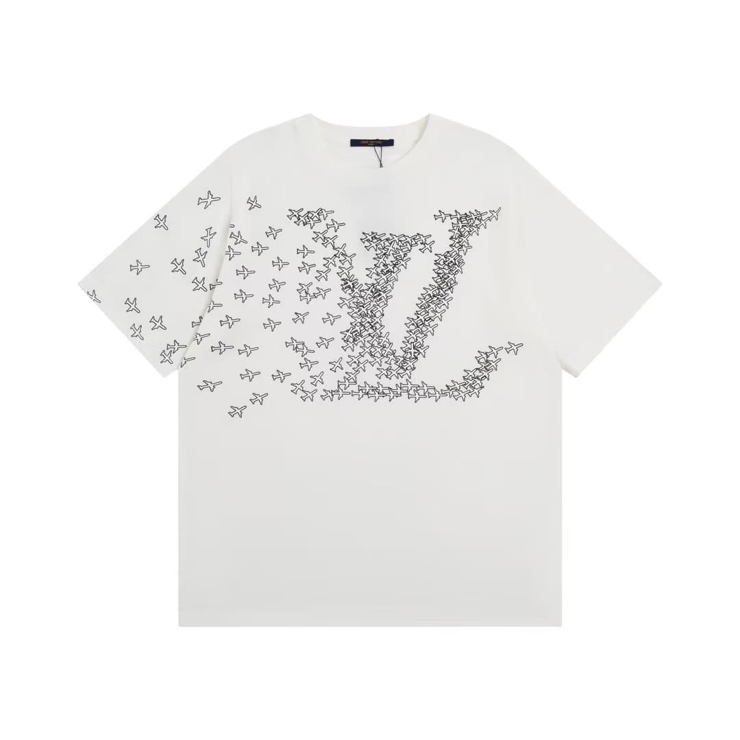 L X V 23ss small plane full print pattern gold classic T-shirt